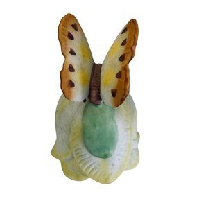 Lefton 1980 Hand‎ painted butterfly on Orchid Porcelain Bell 2.5" x 3.5"